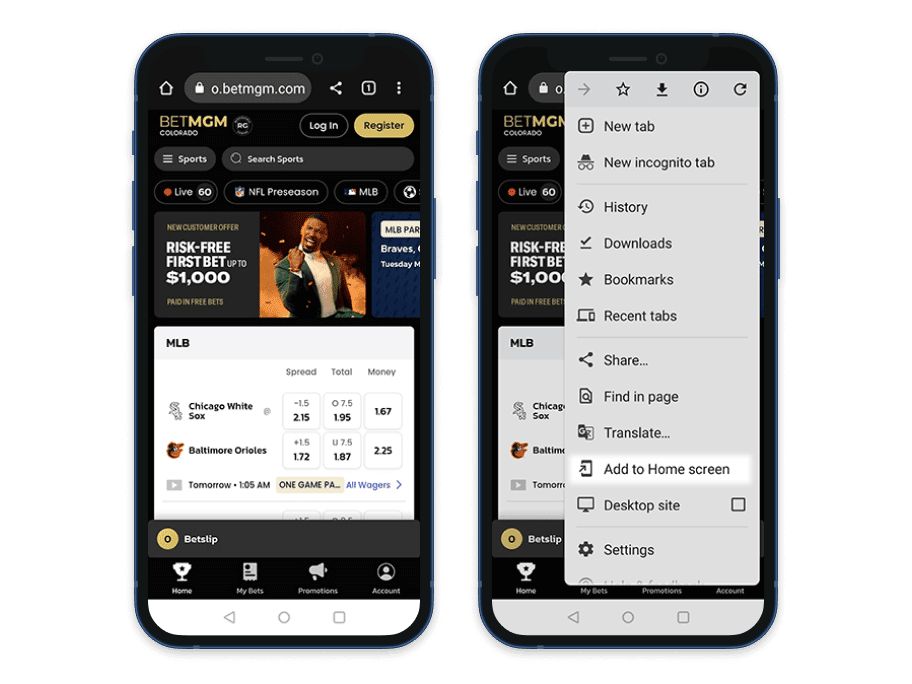 add betting app to home screen